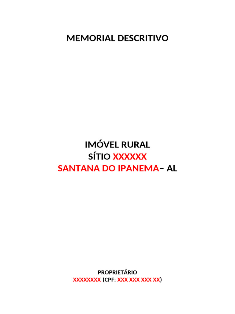 Memorial Descritivo do Sítio XXXXXX | PDF
