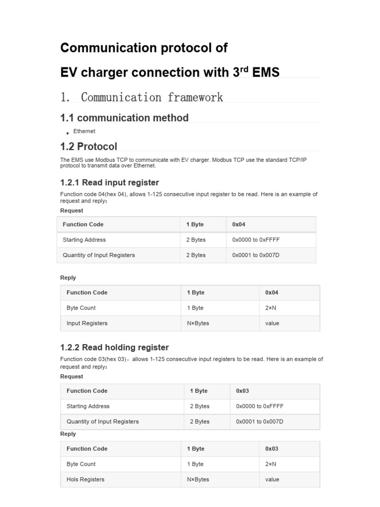 Modbus TCP Protocol for EV Chargers | PDF | Computing | Computer ...