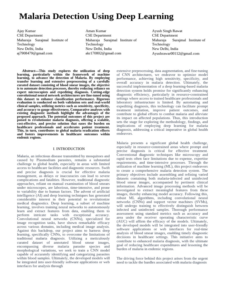 Deep Learning for Malaria Detection | PDF | Image Segmentation | Malaria