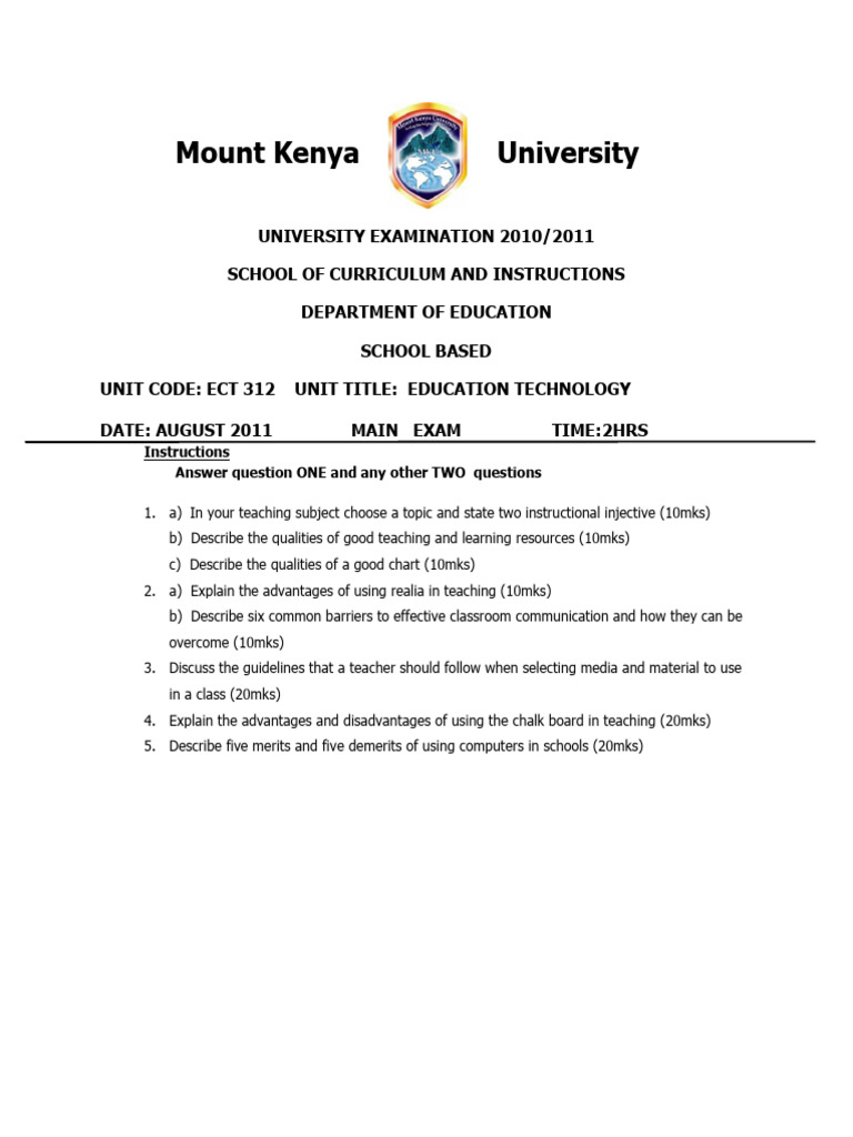 MKU Education Technology Exam Paper | PDF