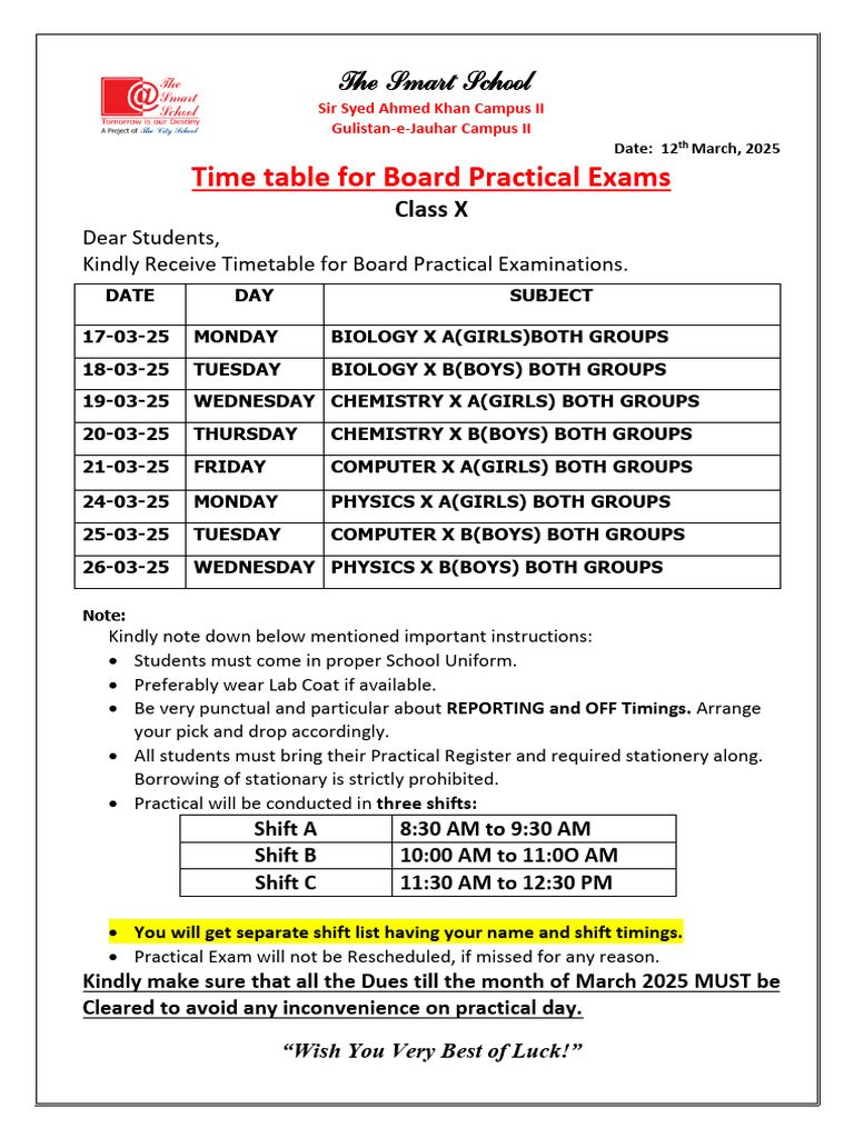 Class X Board Practical Exam Timetable | PDF | Ali | Banu Hashim