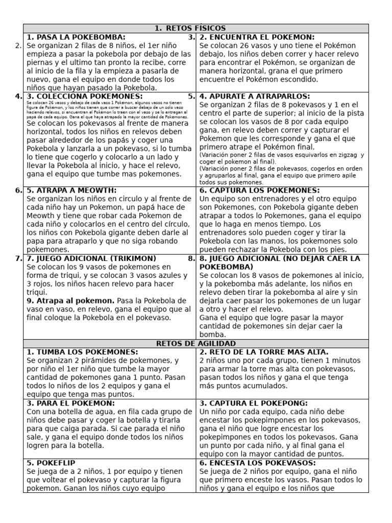 Retos Divertidos de Pokémon para Niños | PDF