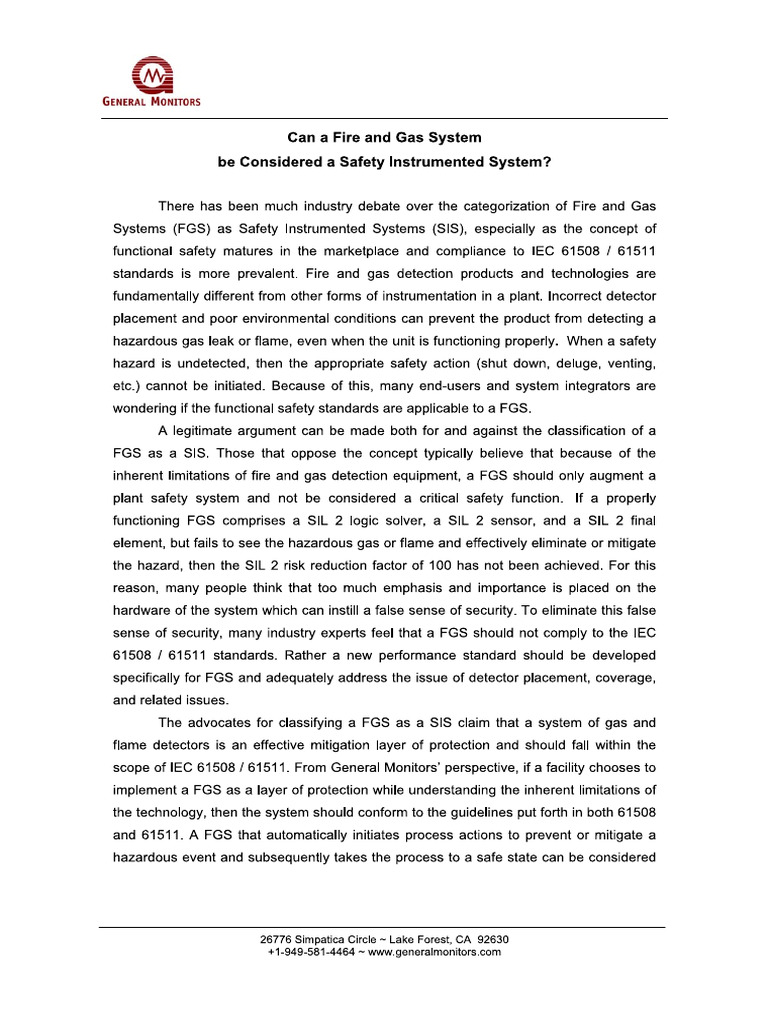 SIL 102_Can a FGS be considered a Safety Instrumented System_ | PDF