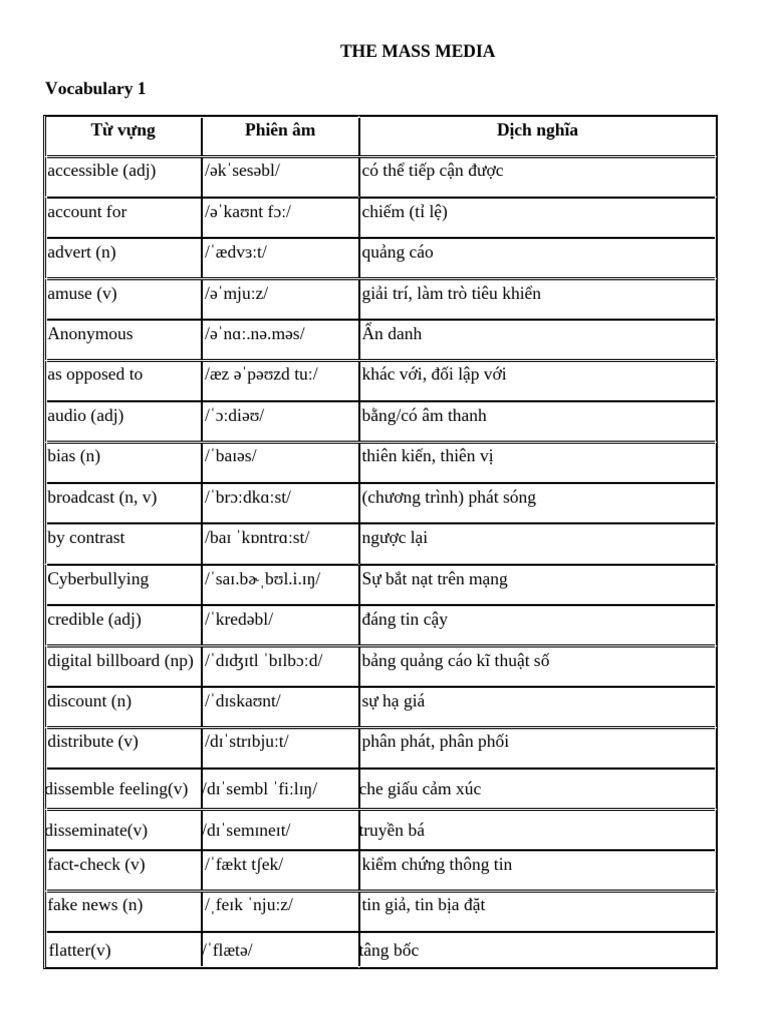 The Media - Vocab | PDF