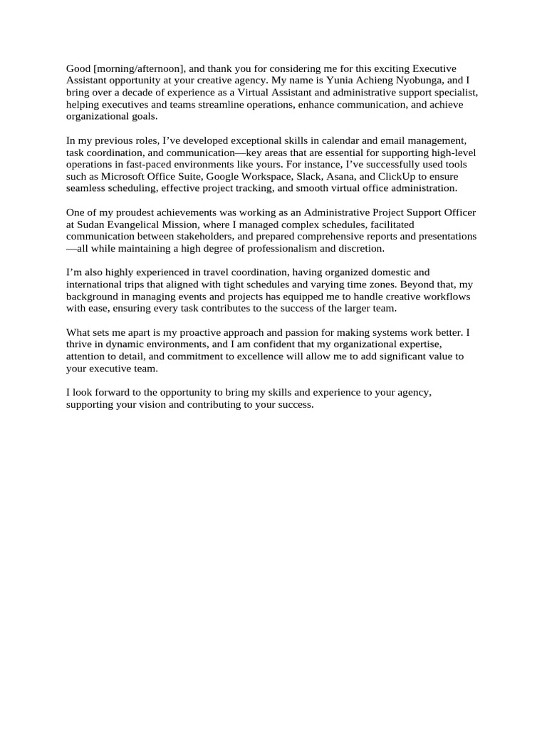 Executive Assistant Application by Yunia Nyobunga | PDF