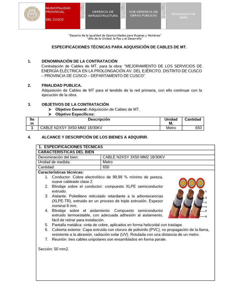 Especificaciones para Cables de MT en Cusco | PDF | Aislador ...