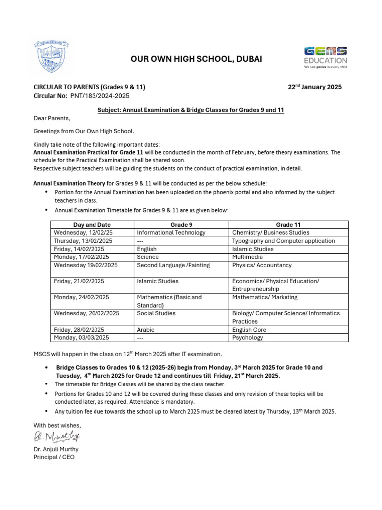 Bridge Exam Schedule for 2025 | PDF | Science