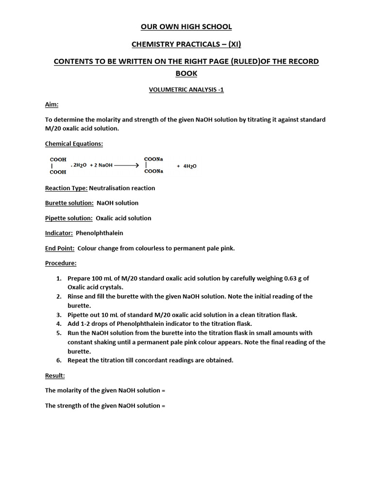 Naoh Molarity Determination Experiment Pdf