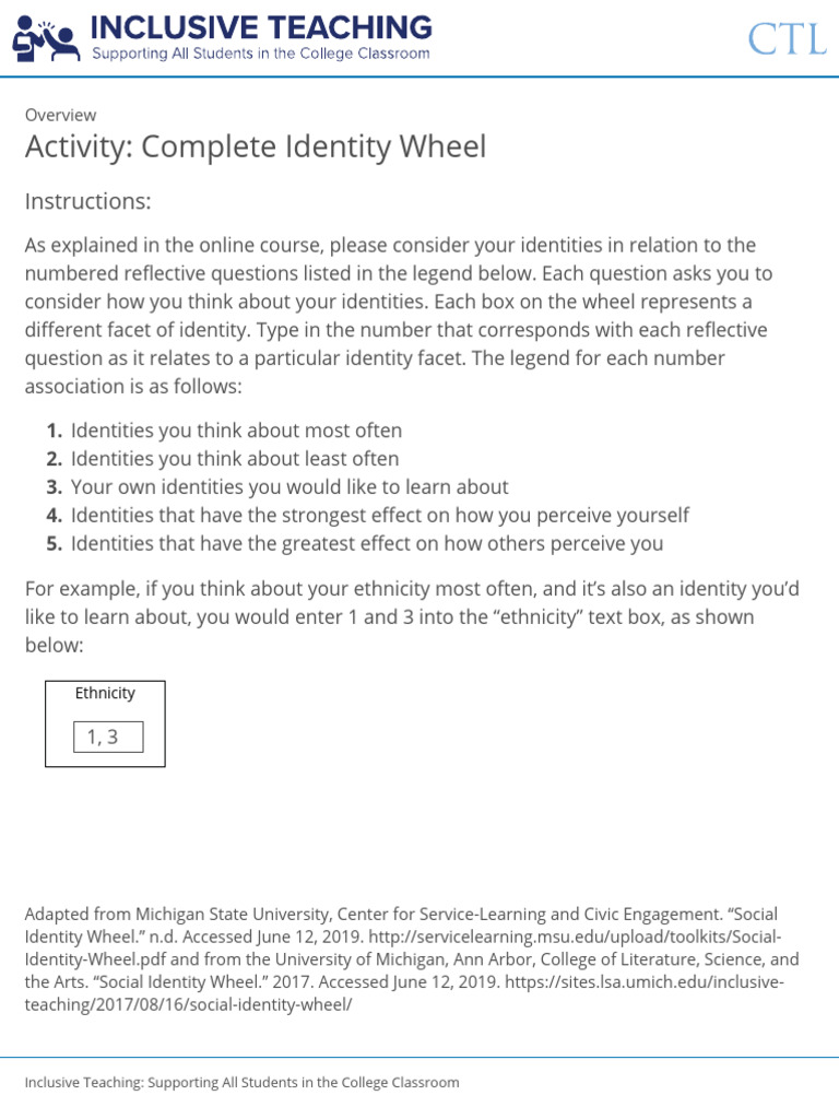 Identity Wheel Activity Guide | PDF | Service Learning | Social Psychology