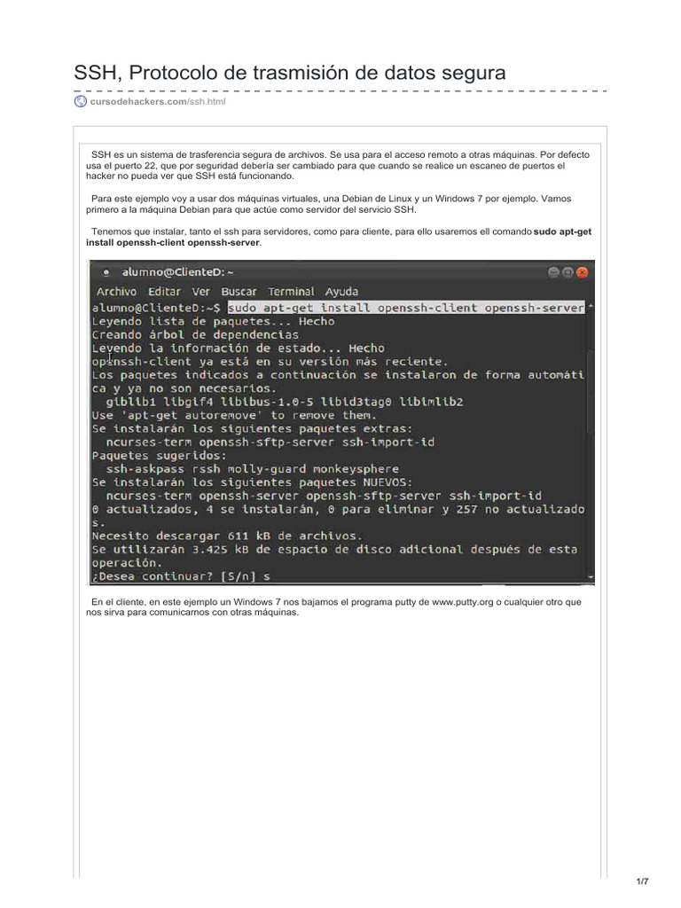 SSH Protocolo de Trasmisión de Datos Segura | PDF | Cubierta segura ...