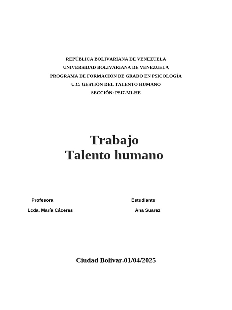 2 Trabajo Talento Humano | PDF | Gestión de recursos humanos | Gestión