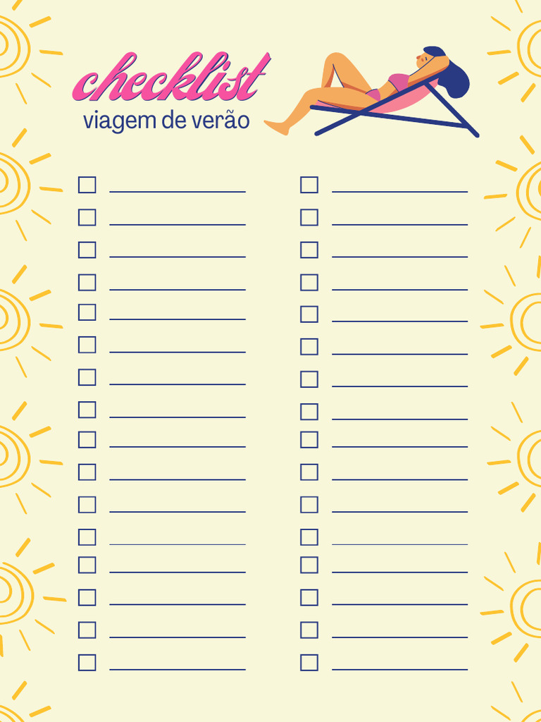 Checklist de Viagem Verão Ilustrado Amarelo e Azul | PDF