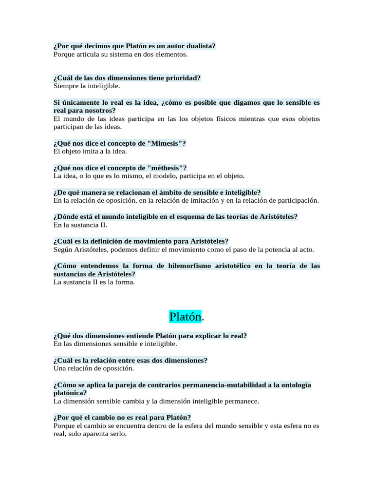Dualismo Platónico y Ontología Aristotélica | PDF | Aristóteles | Platón
