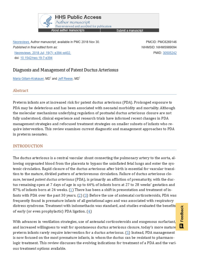 Diagnosis and Management of Patent Ductus Arteriosus - PMC | PDF ...