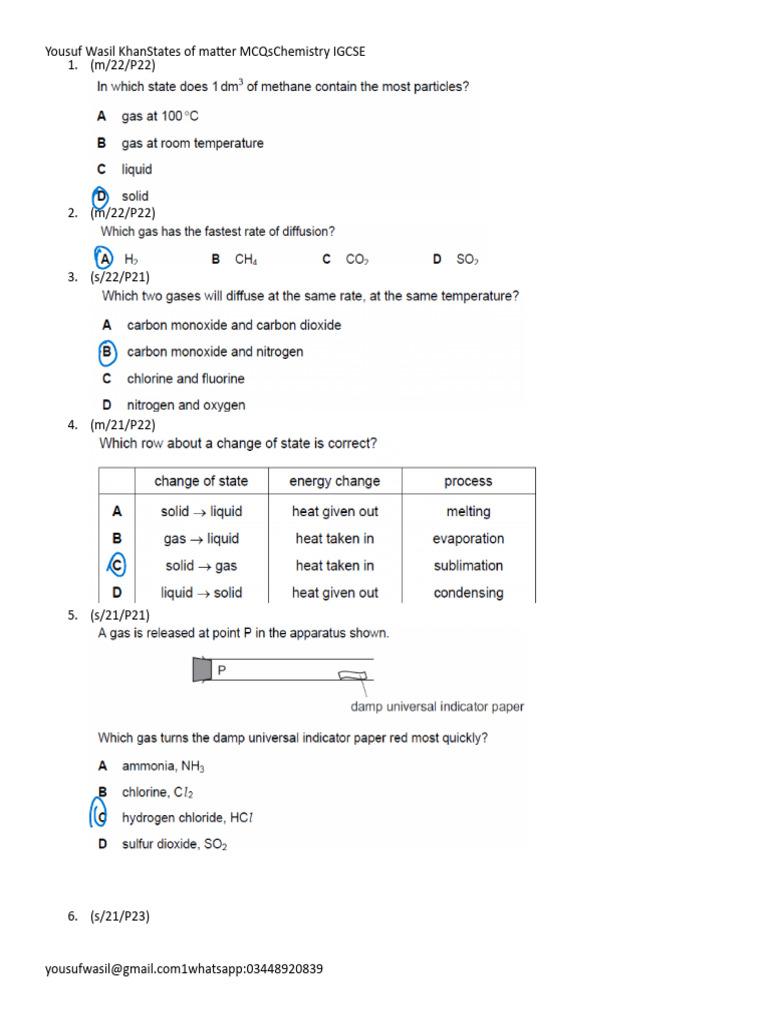 IGCSE States of Matter MCQs | PDF