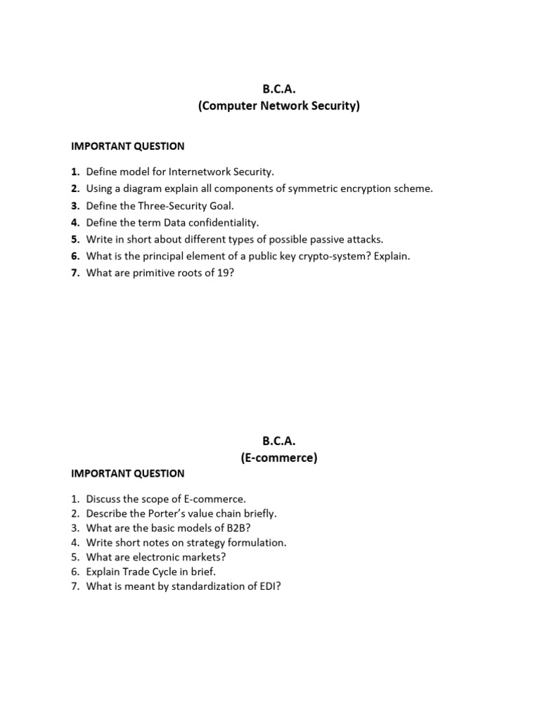 Computer Network Security & E-commerce Questions | PDF