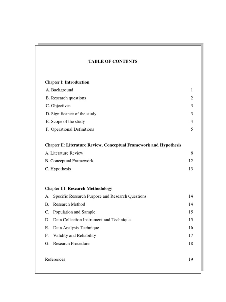 table of content for research proposal