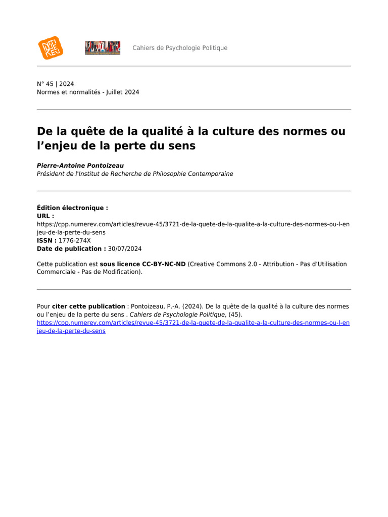 Normes et sens : enjeux de la qualité | PDF