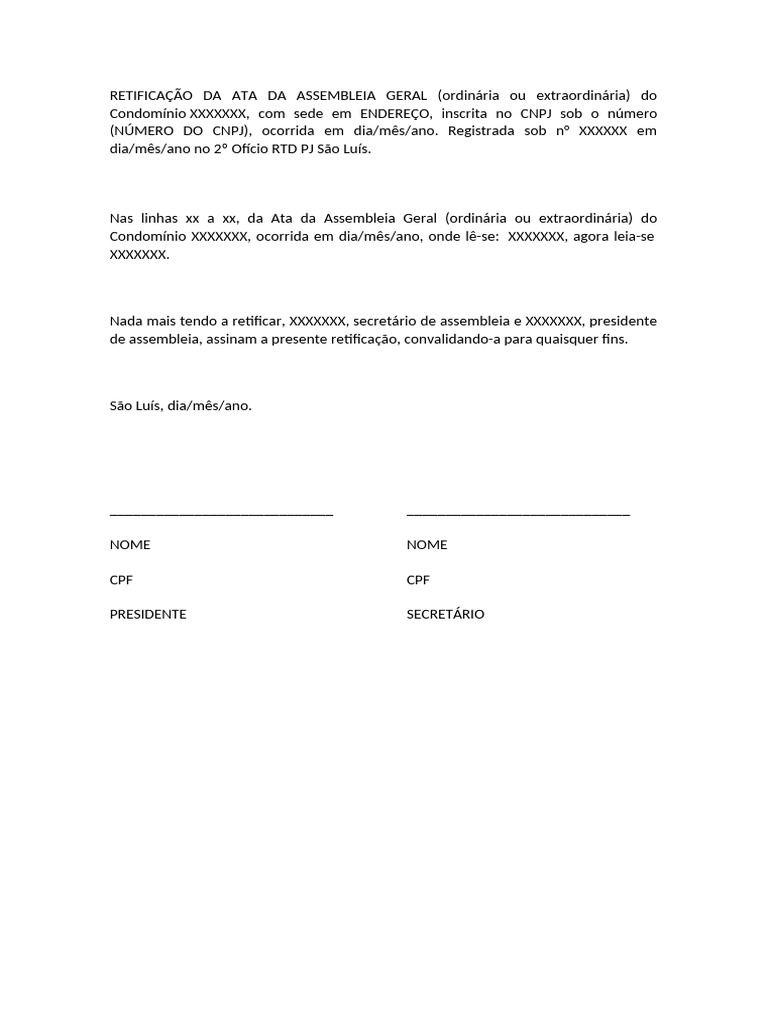 Retificação de Ata de Assembleia Geral | PDF