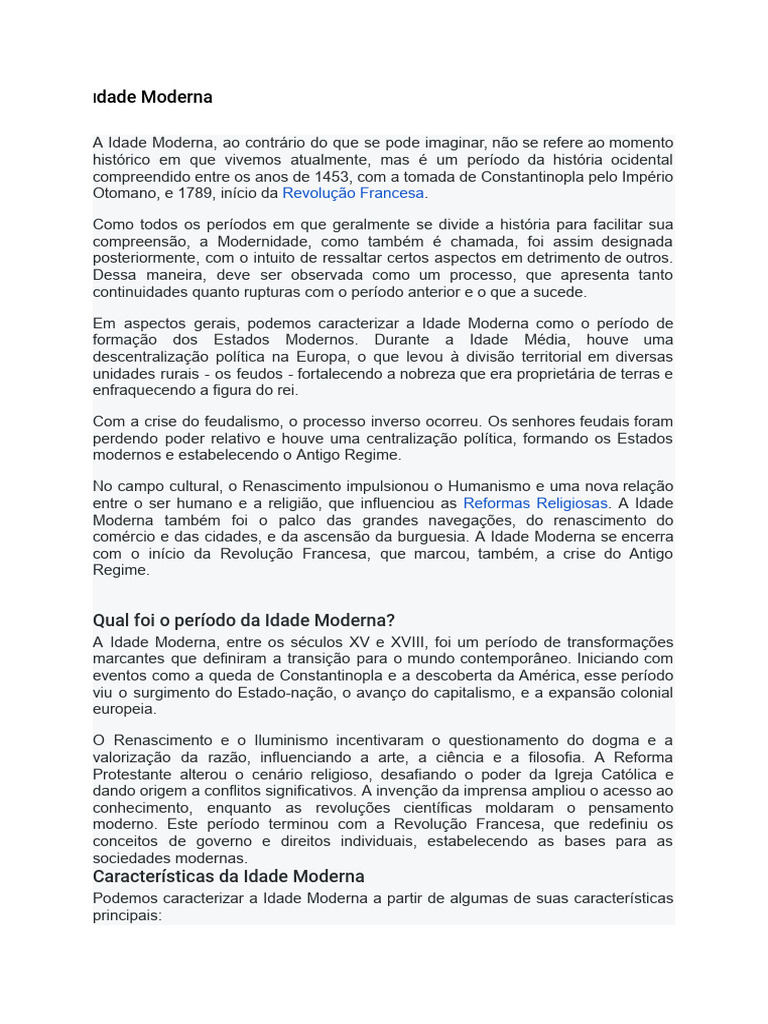 Idade Moderna | PDF | Idade Moderna | Feudalismo