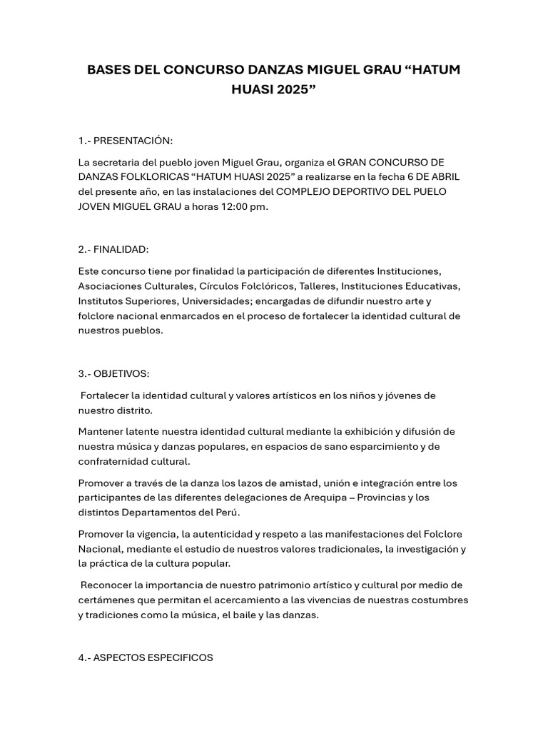 Concurso de Danzas Folklóricas 2025 | PDF | Folklore | Bailes