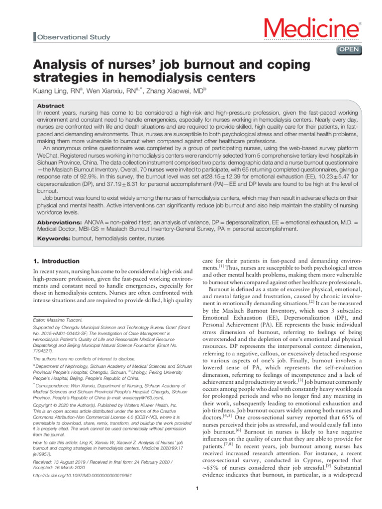 Analysis of Nurses Job Burnout and Coping Strateg | PDF | Occupational ...