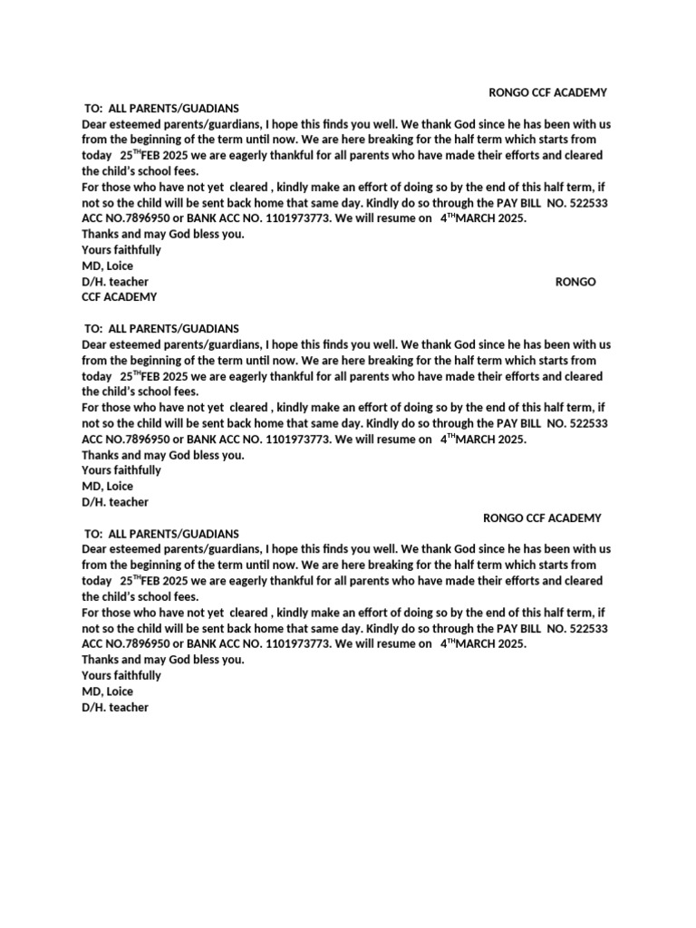 Dear Esteemed Parents | PDF