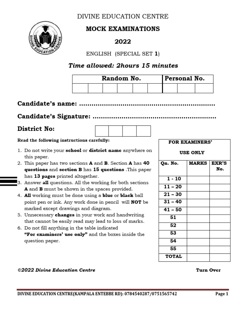 Dec Eng Mock (Special Set 1) | PDF | Alcoholism