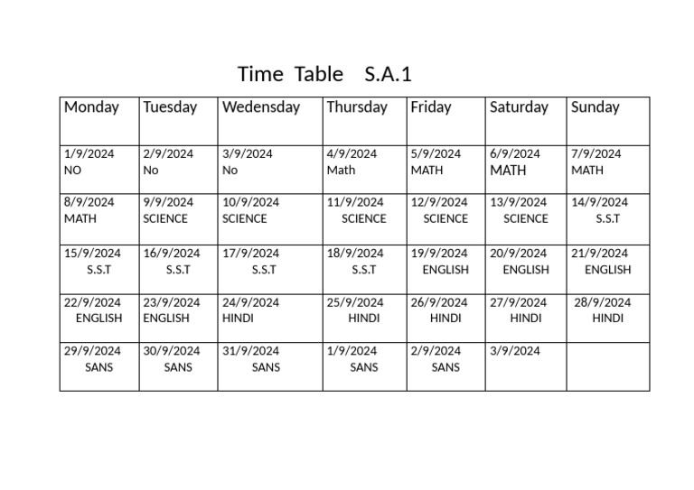 Time Table Sai | PDF