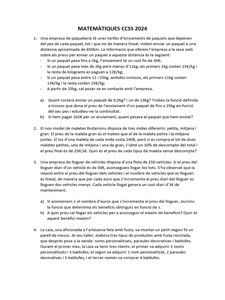 Matemàtiques CCSS 2024 | PDF