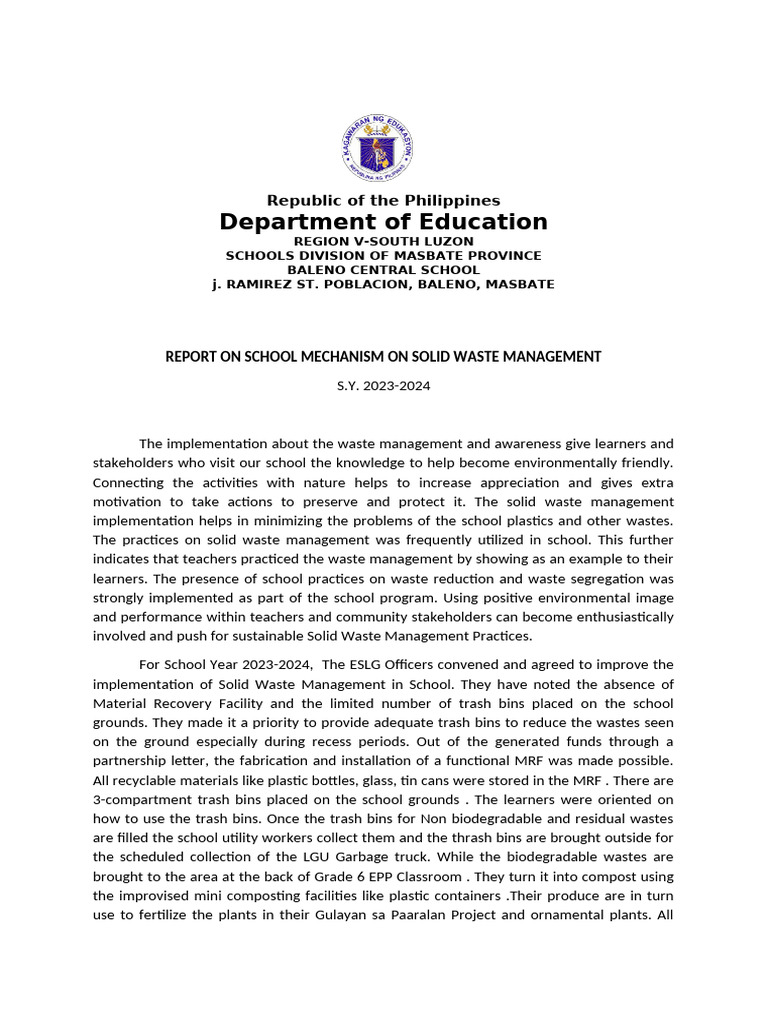 Solid Waste Management Report 2023-2024 | PDF | Waste Management | Waste