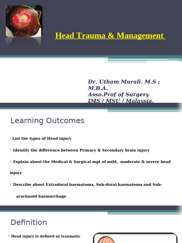 Head Injury Types and Management Guide | PDF | Traumatic Brain Injury ...