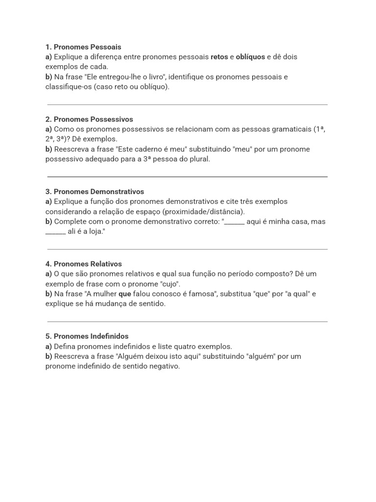Tipos de Pronomes e Exemplos | PDF