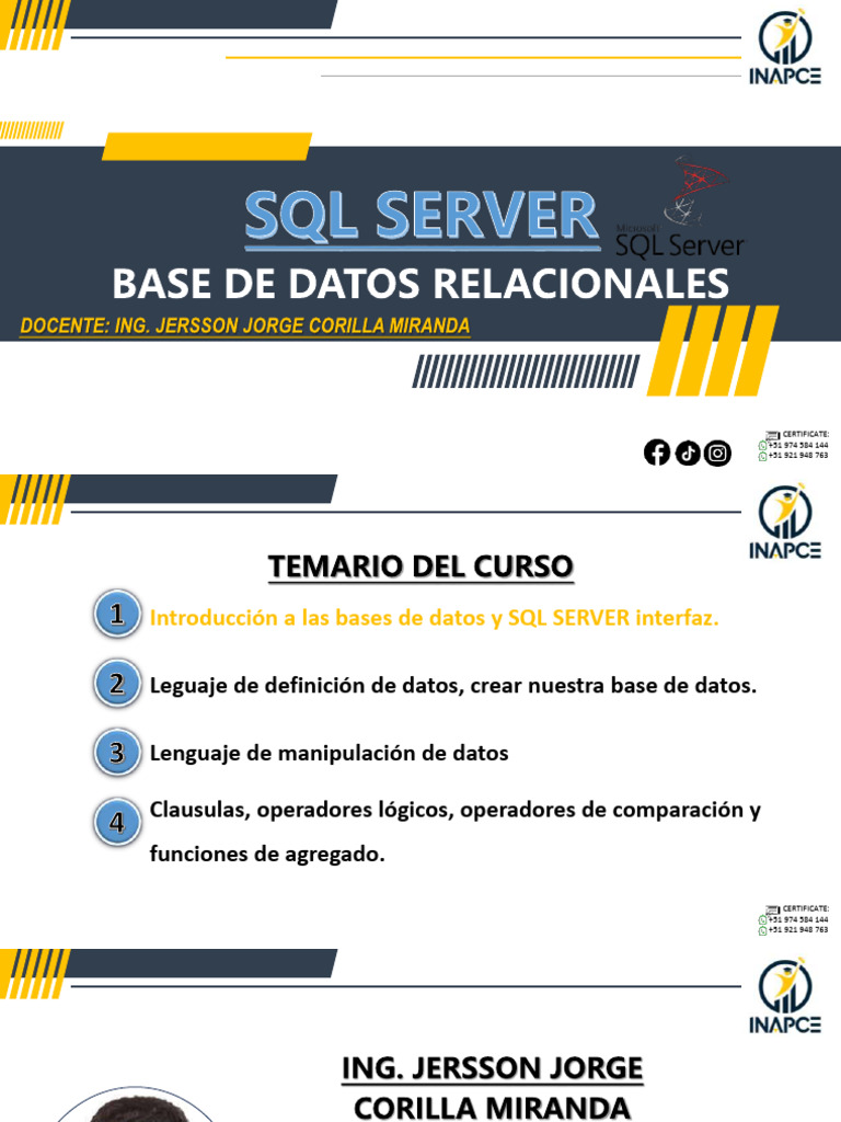 CLASE 1 - SQL SERVER | PDF | Bases de datos | Servidor SQL de Microsoft