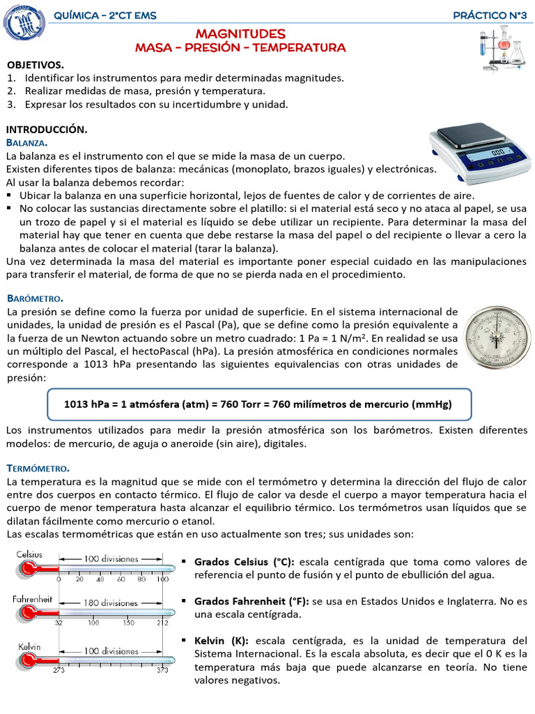 Medición de magnitudes en laboratorio | PDF | Pascal (Unidad) | Temperatura