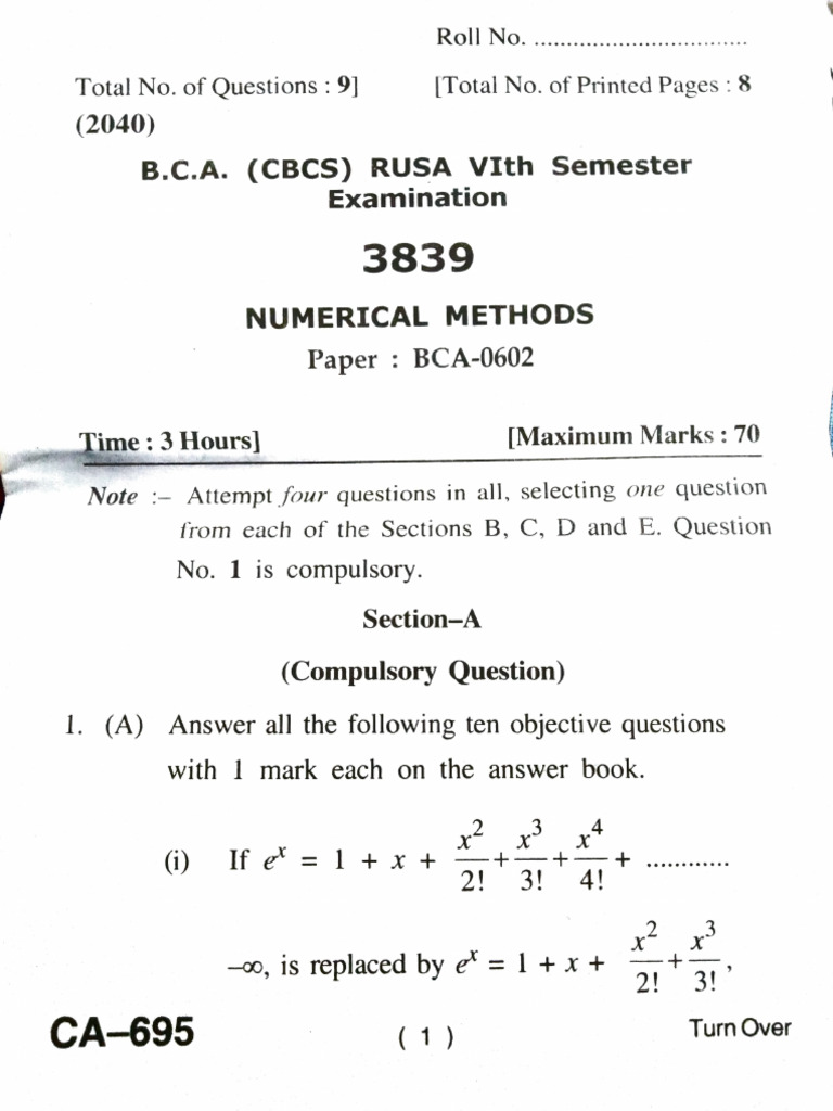 Numerical Methods BCA Exam Notes | PDF | Matrix (Mathematics ...