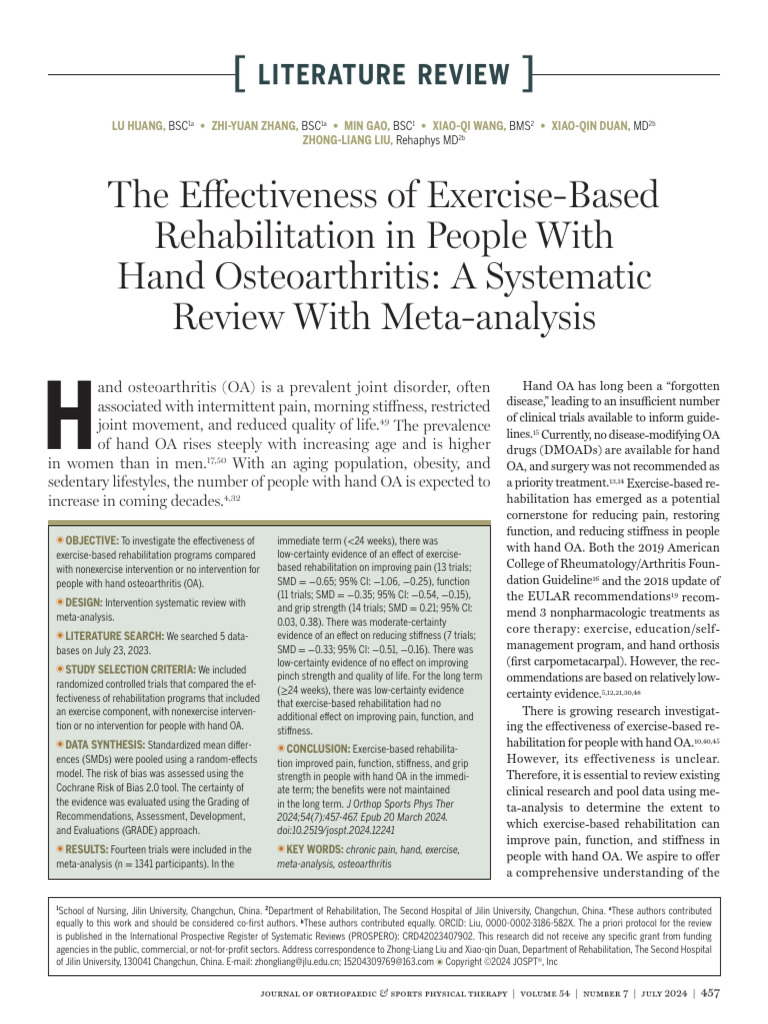 Huang Et Al 2024 The Effectiveness of Exercise Based Rehabilitation in ...