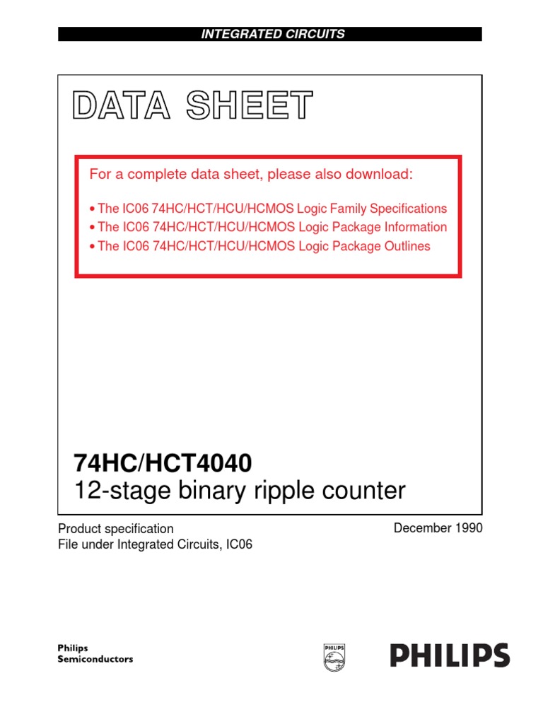 74HC4040 12 Stage Binary Ripple Counter | PDF | Electricity | Electronic  Circuits