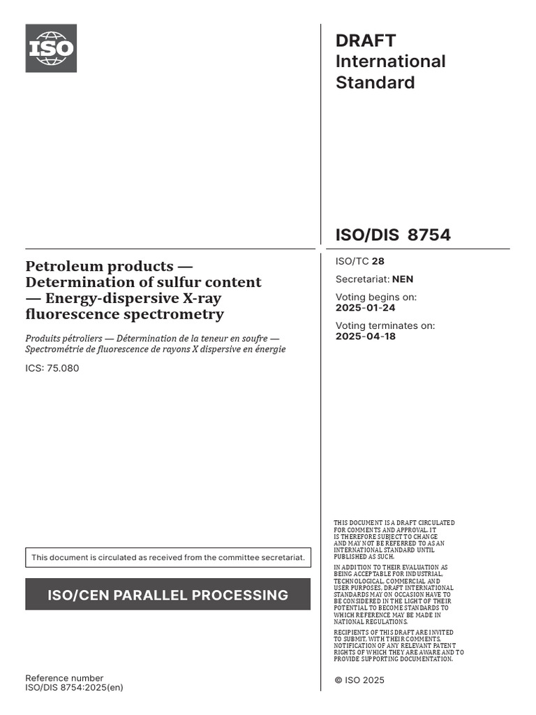 ISO 8754 Draft: Sulfur Content Testing | PDF | International ...
