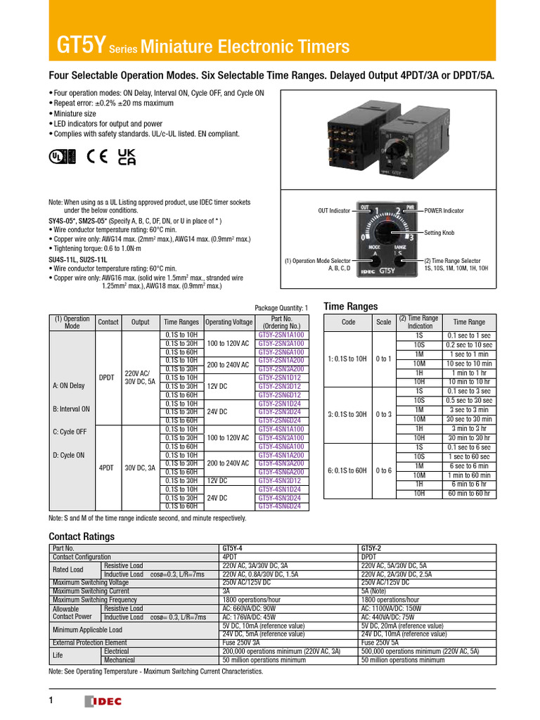 GT5Y Miniature Timer Specifications | PDF | Alternating Current | Mains ...
