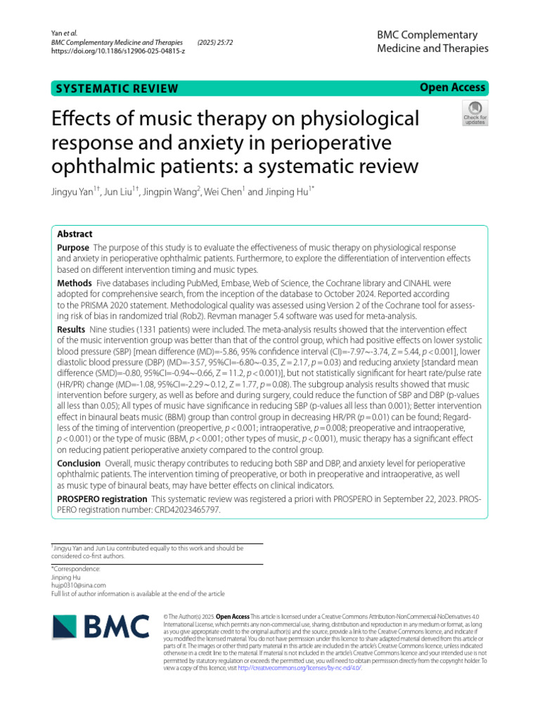 Efects of Music Therapy On Physiological Response and Anxiety in ...