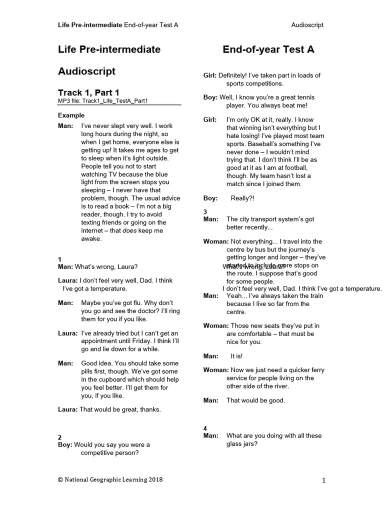 Life Pre-Intermediate Test A Audioscript | PDF | Farms | Cattle