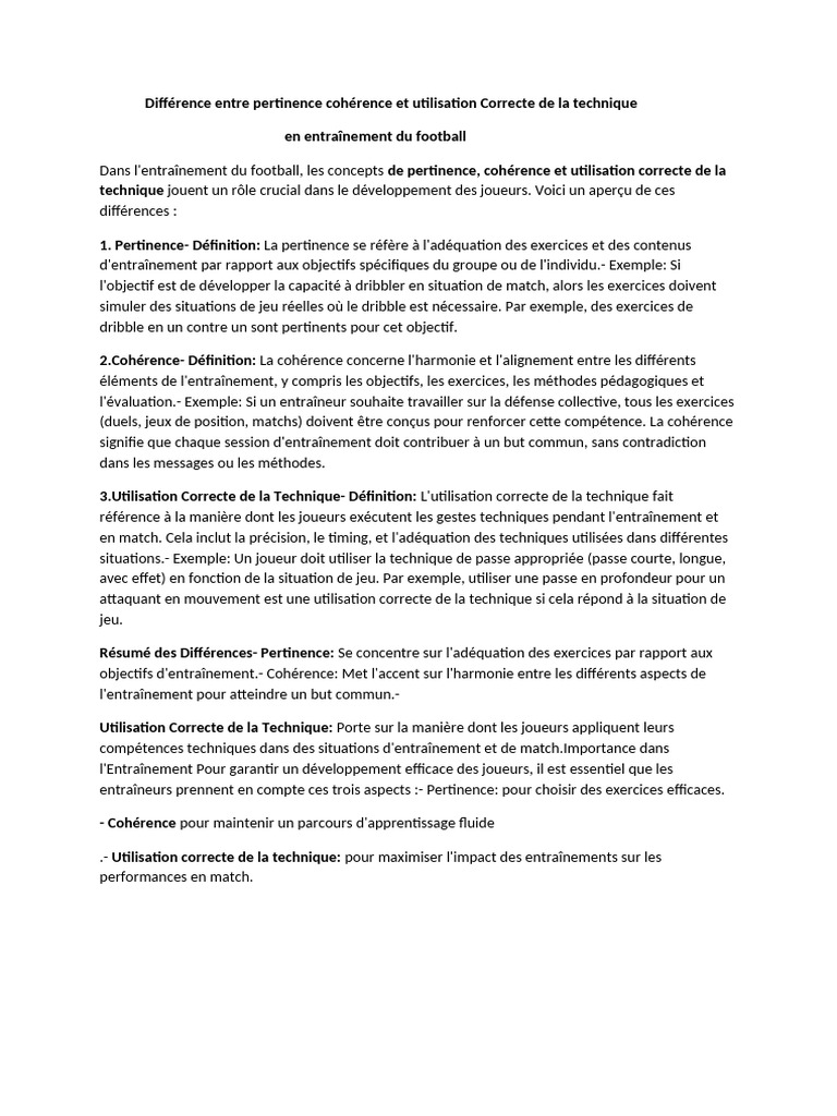 Pertinence et cohérence en entraînement football | PDF | Football