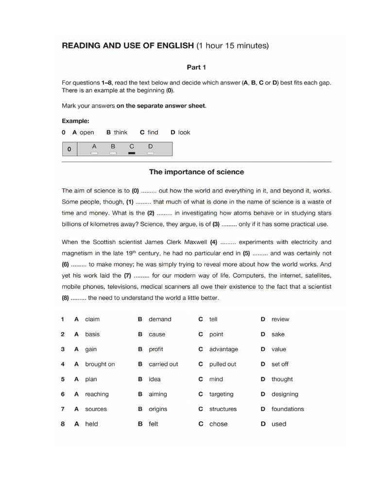 Fce Int Test 6 Reading and Use of English | PDF