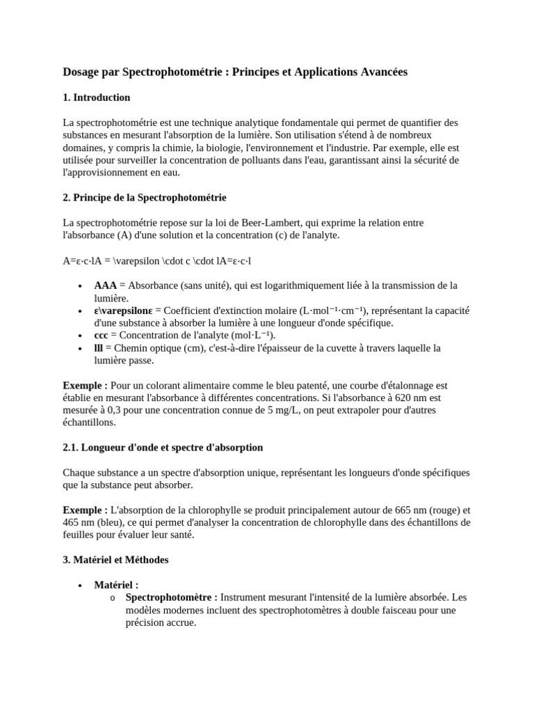 Dosage par Spectrophotométrie Guide Pratique PDF L'absorbance — free download