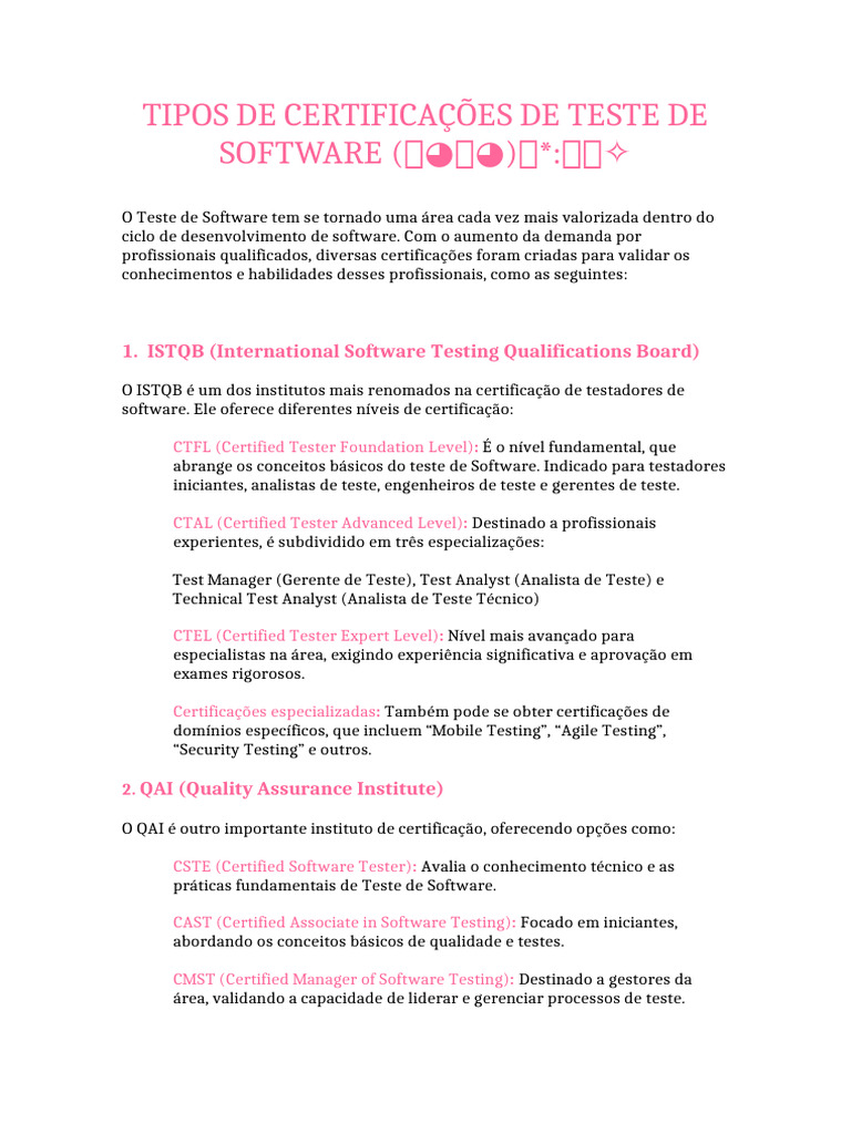 Certificações em Teste de Software | PDF | Testes de software