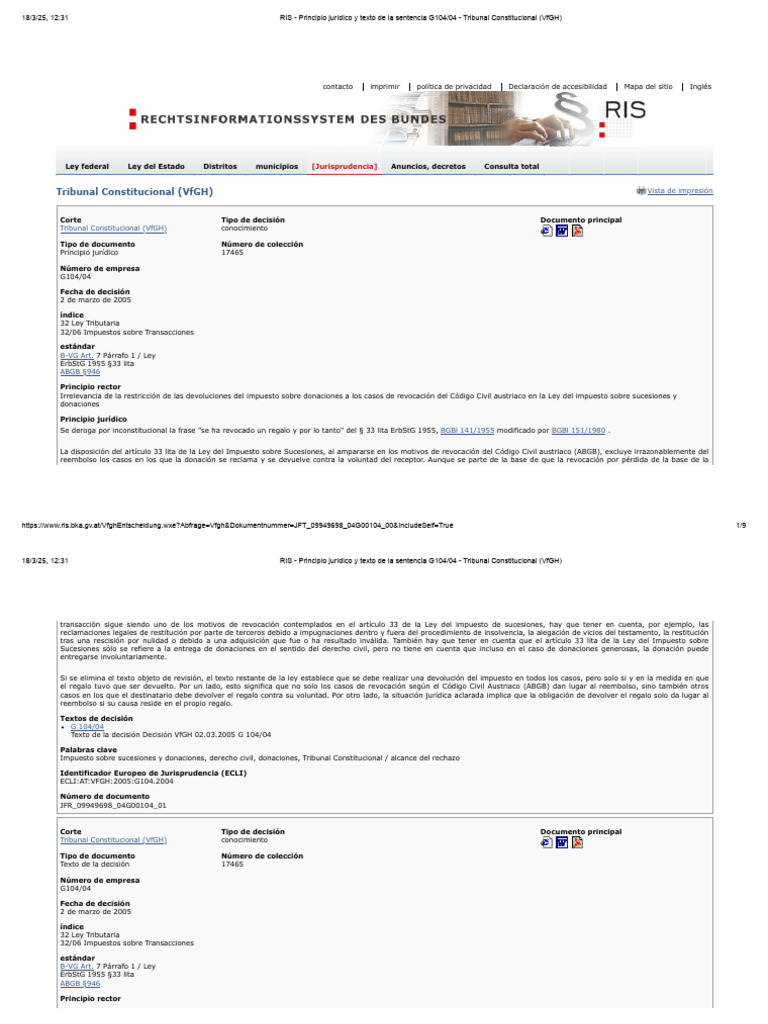 RIS - Principio Jurídico y Texto de La Sentencia G104 - 04 - Tribunal ...