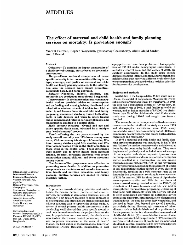 Maternal and Child Health Impact on Mortality | PDF | Family Planning ...