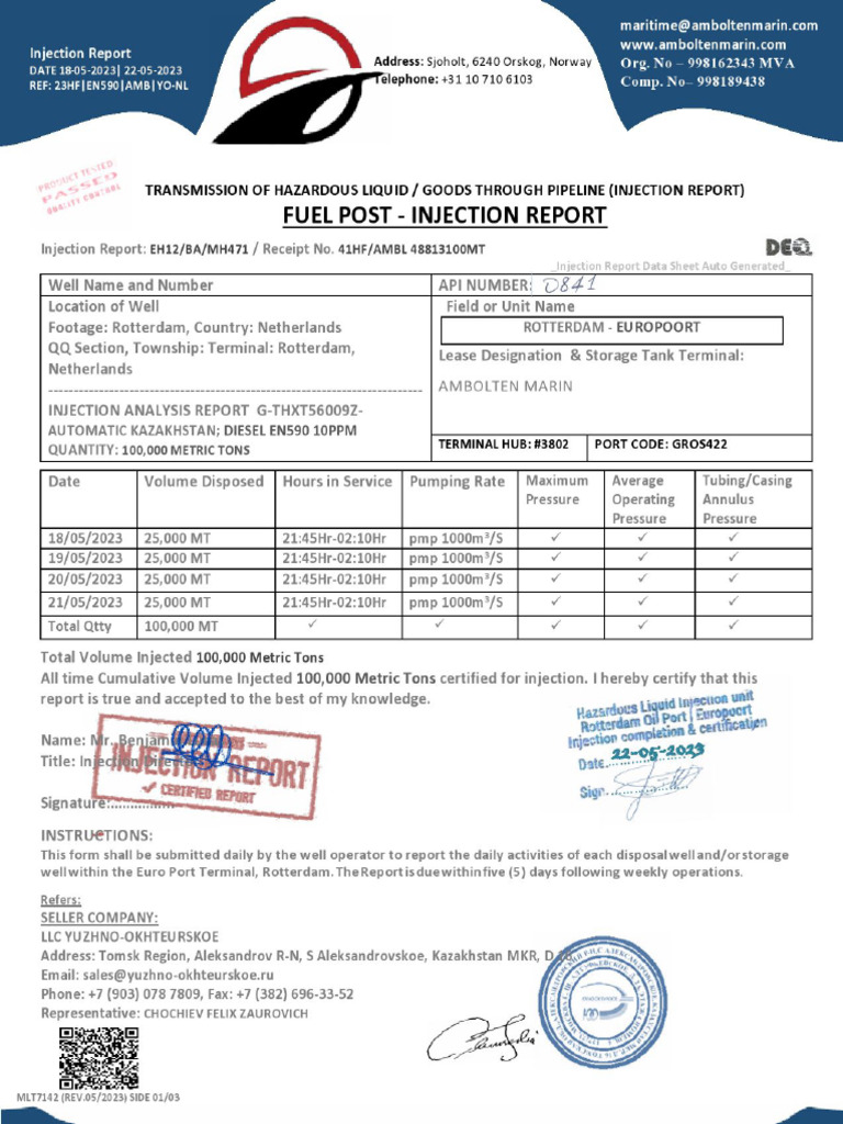 Injection Report Diesel 10ppm Ulsd | PDF