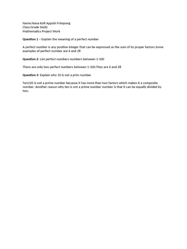 Mathematics Project Work | PDF